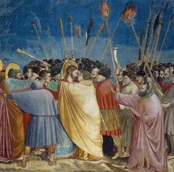 Der Verrat an Christus, Detail des Kusses, um 1305