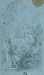 Der heilige Peter von Alcantara und der heilige Antonius von Padua verehren das Christkind