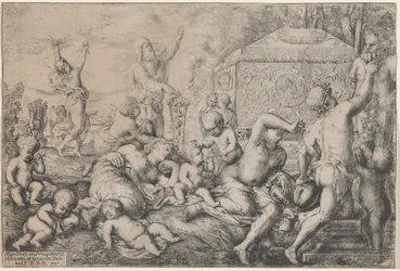 Bacchanal mit Altar, Faun und Silenus