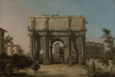 Ansicht des Konstantinsbogens mit dem Kolosseum, 1742-5