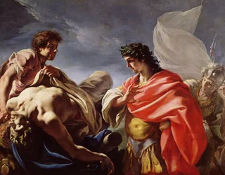Achilles betrachtet den Leichnam des Patroklos