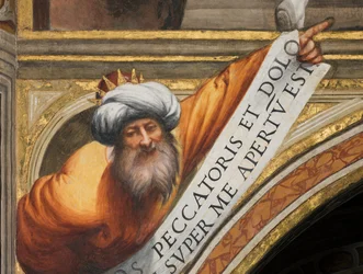 Zentrales Kirchenschiff, Dritter südlicher Bogen, Il Pordenone 1520, Büste mit Prophet
