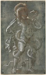 Mann, der von zwei Schlangen umschlungen wird, ca. 1527