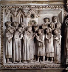 Das Wunder des Stummen (Leben des Heiligen Petrus von Verona). Detail eines Marmorreliefs