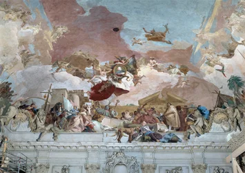 Apotheose des Bischofs Carl Philipp von Greiffenklau und der Abschnitt Europa des Deckenfreskos