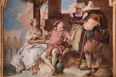 Palazzina (Kleines Gebäude): zweiter Raum oder Raum von Ariosto mit Fresken, die Episoden aus "Orlando Furioso" darstellen: "Angelica und Medoro im Haus der Hirten"