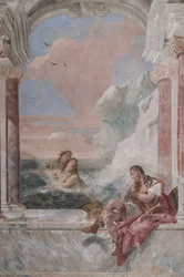 Palazzina: Ansicht des ersten Raums und seiner Fresken aus der Ilias: Achill in Tränen, während seine Mutter Thetis aus dem Meer auftaucht, um ihn zu trösten