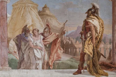 Eurybates und Talthybios führen Briseis zu Agamemnon (Detail)