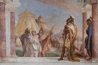 Eurybates und Talthybios führen Briseis zu Agamemnon