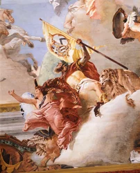 Hochzeitsallegorie, von Giambattista Tiepolo (1696-1770), Fresko, Detail, Decke des Hochzeitsallegorie-Raums, Ca
