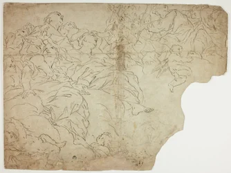 Heilige oder allegorische Figuren und Putti auf Wolken