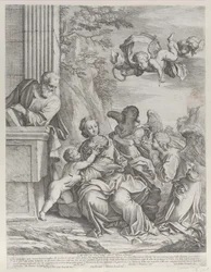 Die Heilige Familie mit Engeln rechts und oben, 1652
