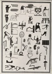 Zeichnungen der Dekorationen aus dem Grab des Pharao Psammetik I, reproduziert 1817 von Giovanni Battista Belzoni, im British Museum, London