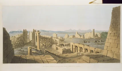 Gesamtansicht der Ruinen des Großen Tempels von Karnak, entdeckt von G. Belzoni, aus Platten zur Veranschaulichung der Forschungen in Ägypten und Nubien, graviert von Charles Hullmandel