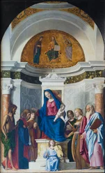 Thronende Madonna mit Kind und St. Johannes der Täufer, St. Cosmas, St. Damian, ca. 1507