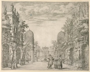 Bühnenbild für Szene 3, "La Vita Humana overo," aus "Il Trionfo della Pieta"