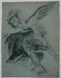 Ein fliegender Engel (recto); Studien von Händen, die Instrumente spielen (verso)