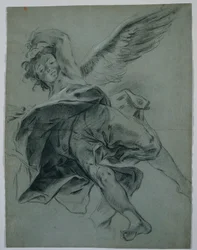 Ein fliegender Engel recto, Studien von Händen, die Instrumente spielen verso, 1723-1727