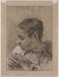 Kopf eines jungen Mannes im Profil mit einem Buch, ca. 1730-40er Jahre