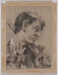 Kopf eines jungen Mannes im Profil mit einer Waffe über der Schulter, ca. 1730-40er Jahre