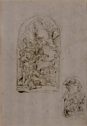 Skizzen für einen Altar mit der Heiligen Margareta von Cortona, dem Heiligen Sebastian und dem Heiligen Rochus (recto); Zwei Skizzen für einen Altar (verso)