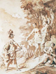 Tancredi an der Schwelle des verzauberten Waldes, Szene aus Das befreite Jerusalem von Torquato Tasso
