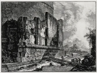 Ansicht der Überreste des Grabmals der Plautier bei Tivoli (aus: Vedute di Roma)