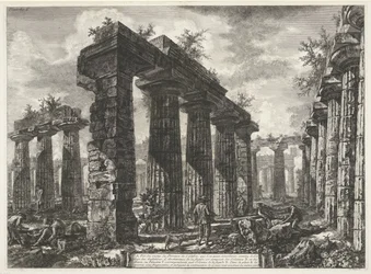 Basilika von Paestum in Paestum (Verschiedene Ansichten der Überreste von drei großen Gebäuden, die noch in Paestum stehen)