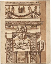 Fantasie einer Fassade mit bizarren Ornamenten
