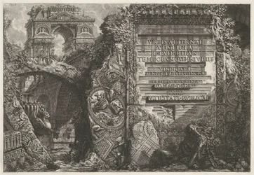 Frontispiz mit antiken Ruinen und einem Triumphbogen