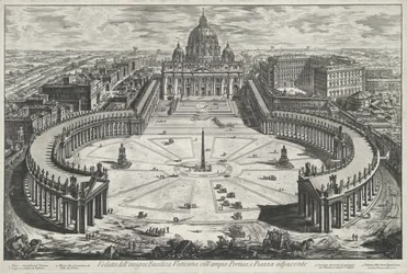 Blick auf den Petersplatz mit dem Petersdom in der Vatikanstadt