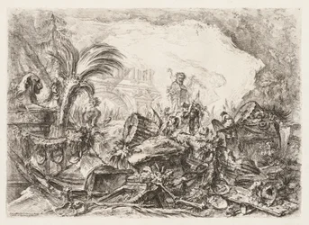 Groteschi: Ruinen mit einer Statue eines Fauns und einer gefallenen Säule, ca. 1745-50