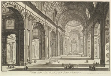 Innenansicht des Petersdoms im Vatikan, aus „Vedute di Roma“ (Ansichten von Rom)