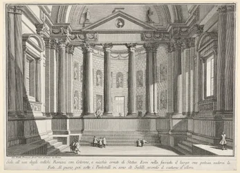 Tafel 9: Säulenhalle nach der Sitte der alten Römer (...), aus „Prima parte di Architetture, e Prospettive: gezeichnet und radiert von Gio. Batt