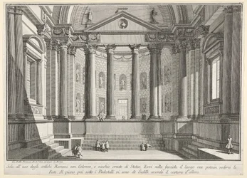 Tafel 9: Säulenhalle nach dem Brauch der alten Römer, und Nischen geschmückt..., 1743