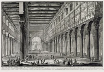 Schnitt durch das Innere der Basilica San Paolo fuori le Mura (aus: Vedute di Roma)