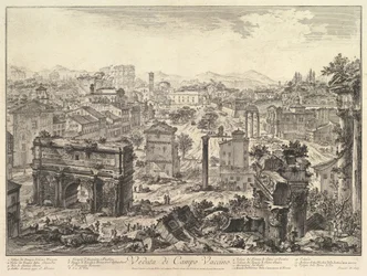 Das Forum Romanum oder Campo Vaccino vom Kapitol aus, mit dem Bogen des Septimius..., ca. 1775
