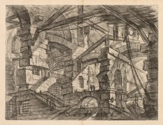 Die Gefängnisse: Eine Perspektive von Kolonnaden mit Zickzack-Treppe, 1745-1750