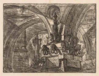 Die Gefängnisse: Runde Bögen, die von einer quadratischen Säule ausgehen