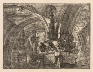 Die Gefängnisse: Runde Bögen, die von einer quadratischen Säule ausgehen, 1745-1750