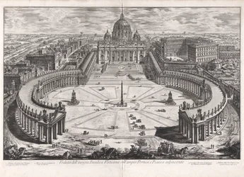 Ansicht der berühmten Vatikanischen Basilika mit ihrem geräumigen Portikus und dem angrenzenden Platz, aus Ansichten von Rom