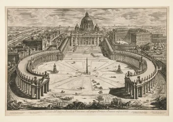Ansicht der berühmten Vatikanischen Basilika mit der weiträumigen Vorhalle und dem angrenzenden Platz, aus „Ansichten von Rom“