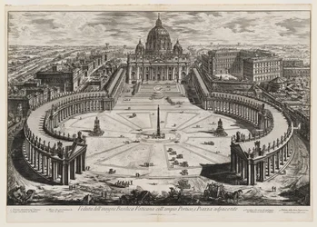 Ansicht der berühmten Vatikanischen Basilika mit dem großen Portikus und dem angrenzenden Platz, Tafel 120 aus „Ansichten von Rom“