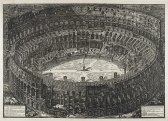 Ansicht des Flavischen Amphitheaters, genannt das Kolosseum, aus "Ansichten von Rom"