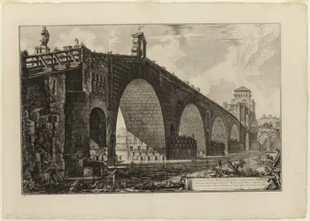 Ansicht der Ponte Molle [oder Milvische Brücke] über den Tiber zwei Meilen außerhalb von Rom, aus Ansichten von Rom