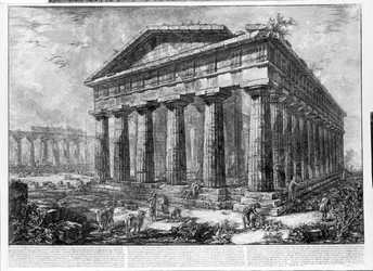 Ansicht der Tempel von Paestum (Lithografie)