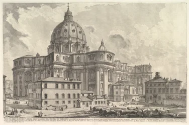 Ansicht des Äußeren des Petersdoms im Vatikan, aus Vedute di Roma, ca. 1748