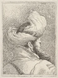 Bärtiger Mann mit Turban, in Büstenlänge von hinten in Dreiviertelansicht dargestellt, ca. 1770