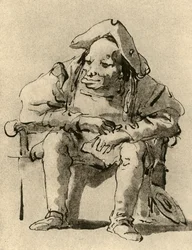 Karikatur eines sitzenden Mannes, Mitte 18. Jahrhundert, 1928