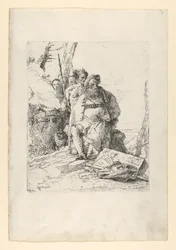 Zauberer mit vier Figuren in der Nähe eines rauchenden Altars, aus den Scherzi, ca. 1743-52